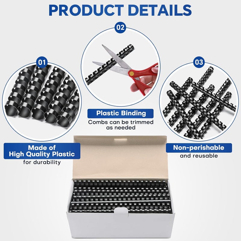 MYFULLY 100 Pack 21 Ring Plastic Comb Binding Spines | 1/2 Inch Diameter, 65 Sheet Capacity, A4, Black Binding Comb (1/2" (65 Sheet Capacity)) - Image 4